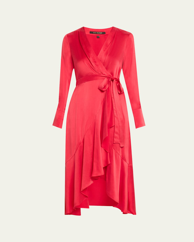 Victoria Faux-Wrap Silk Satin Midi Dress
